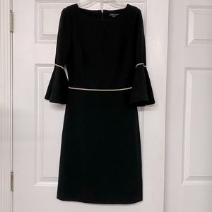 Tommy Hilfiger Black Bell Sleeve Gold Metallic Trim Dress Sz 2